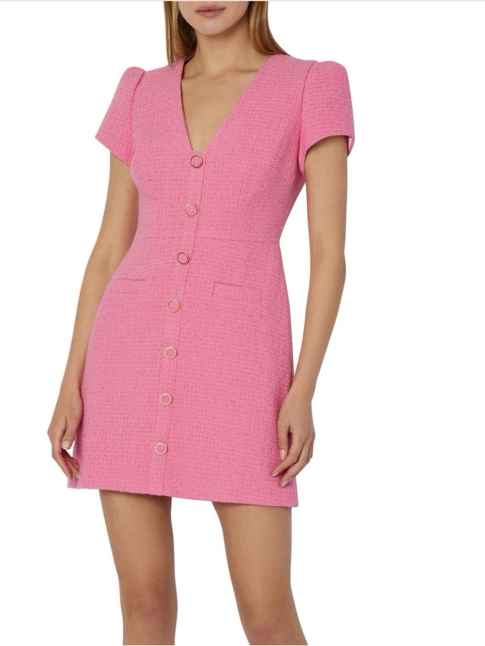 Milly Genevie Boucle Short Pink Button Front Tweed Dress